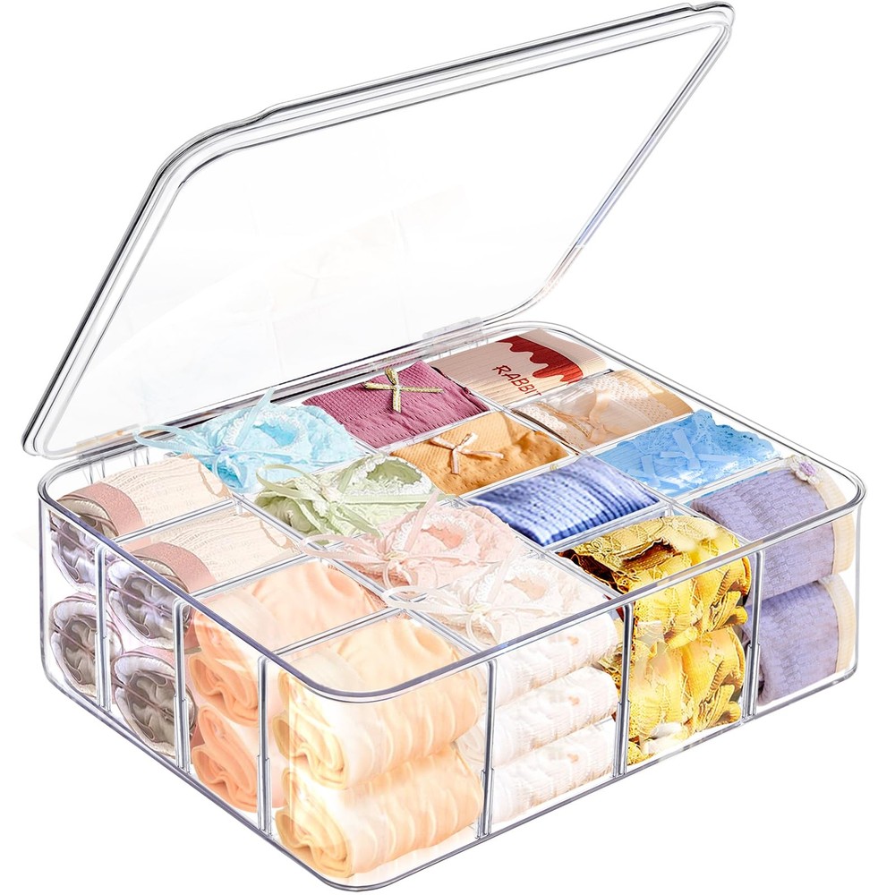 16-Cell Adjustable Sock Underwear Drawer Organizer for Closet Storage