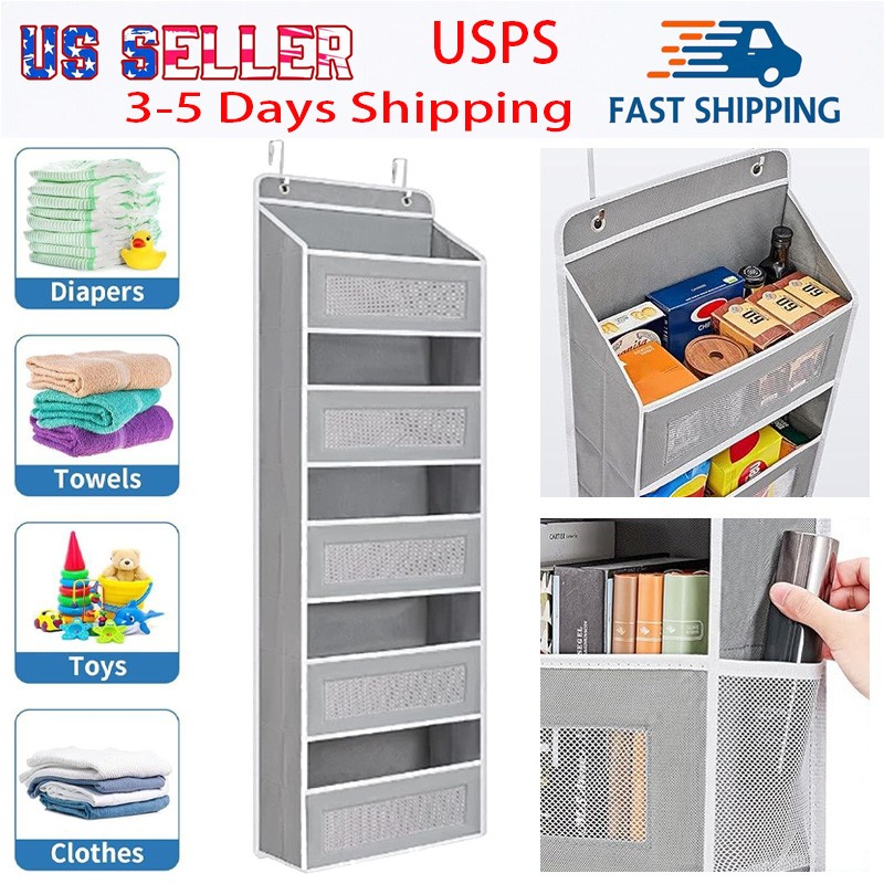 Hanging Door Organizer 5 Shelf Over The Door Storage With 5 Clear View Pockets
