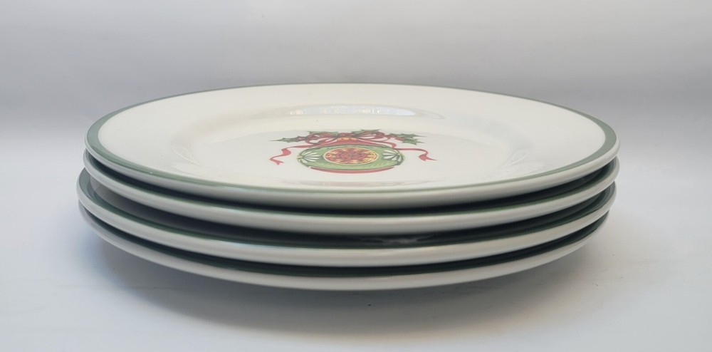 Christopher Radko Green Trim Holiday Celebrations Salad Plates Set of 4 8 3/8 Inch