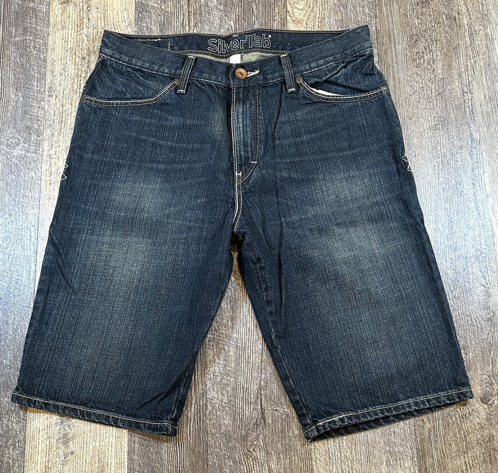 Levis Silver Tab Jean Shorts Men's Size 34 x 13 Dark Wash Straight Fit Denim Y2k
