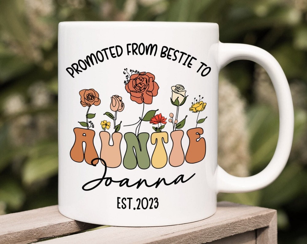 Personalized Wildflowers Enamel Promoted From Bestie To Auntie Mug Gift For Aunt