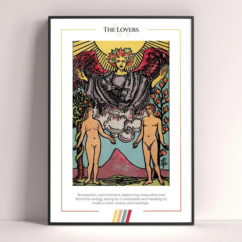Lovers Tarot Card Art Print Digital Download Poster