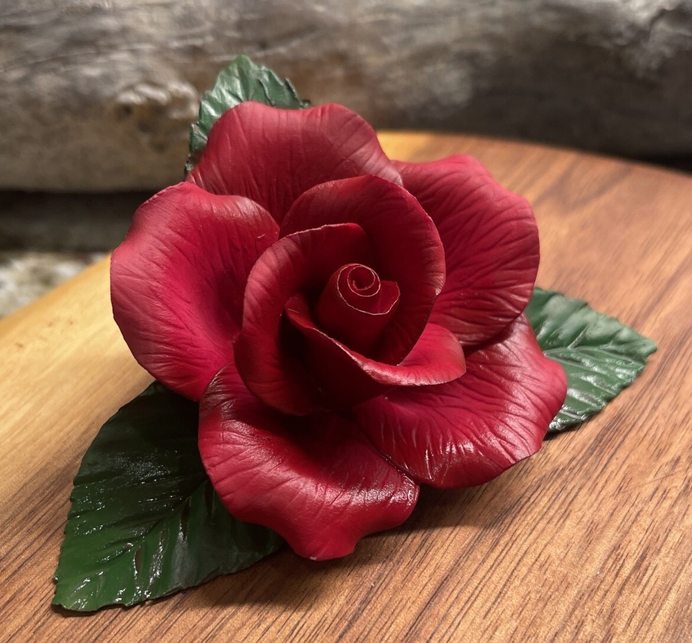 Vintage Capodimonte Italy Global Arts Red Rose Figurine