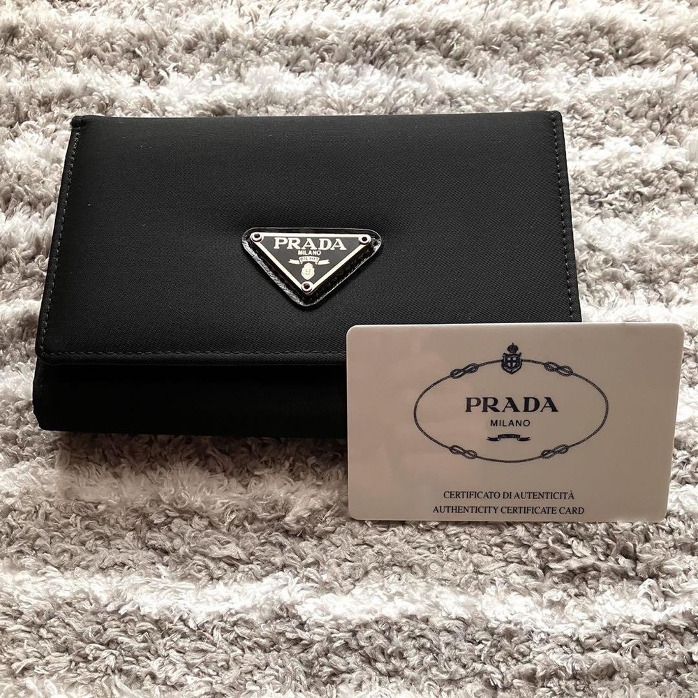 Prada Black Nylon Bifold Wallet with Triangular Logo Gamaguchi Style