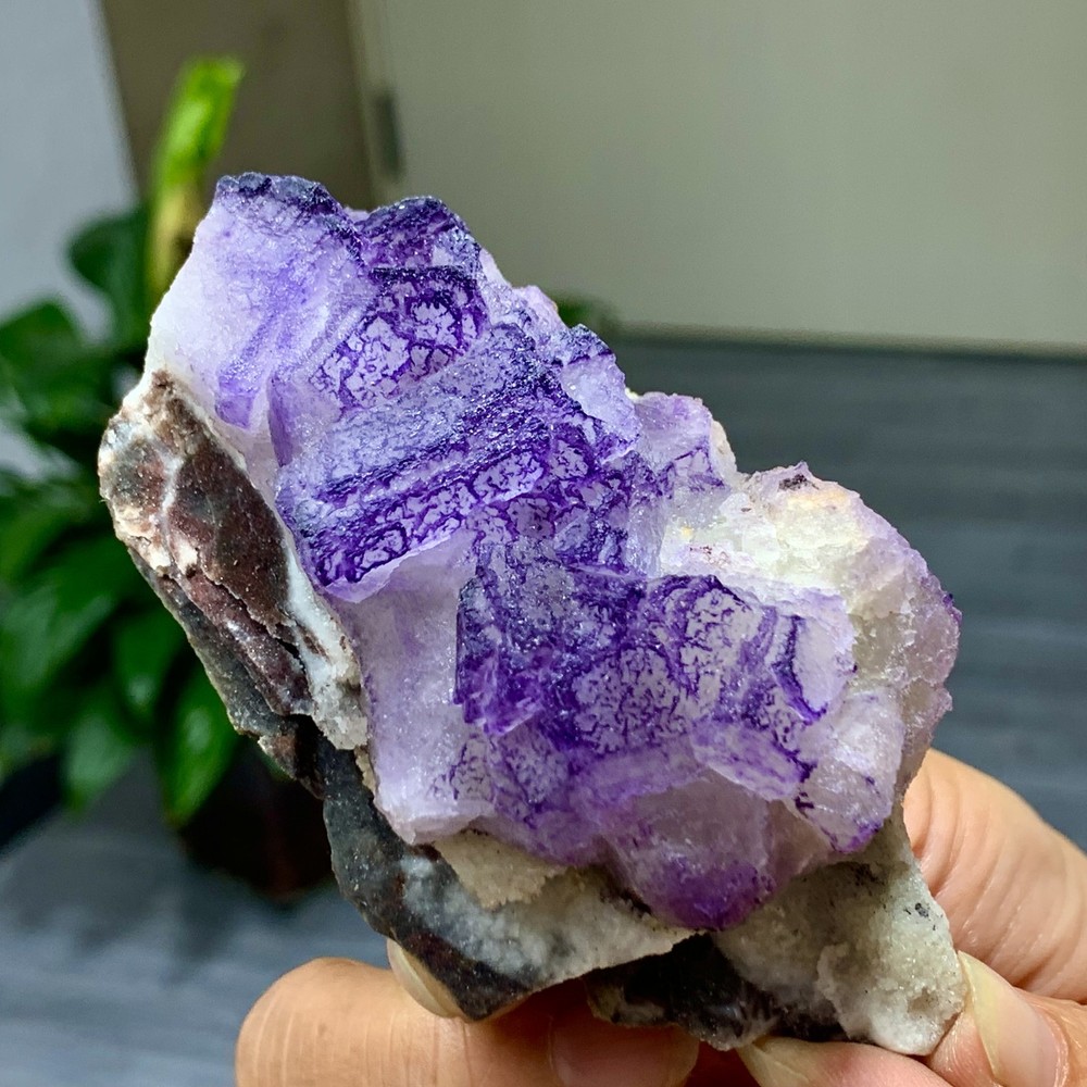 203G Natural Purple QR Code Fluorite Cluster Crystal Mineral Specimen from Guizhou