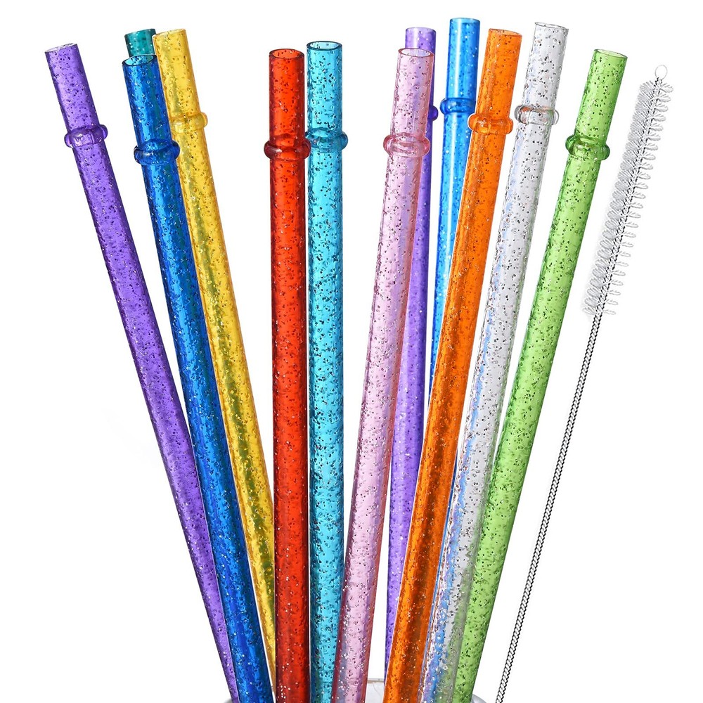 12-Pack Glitter Reusable Clear Plastic Straws 11