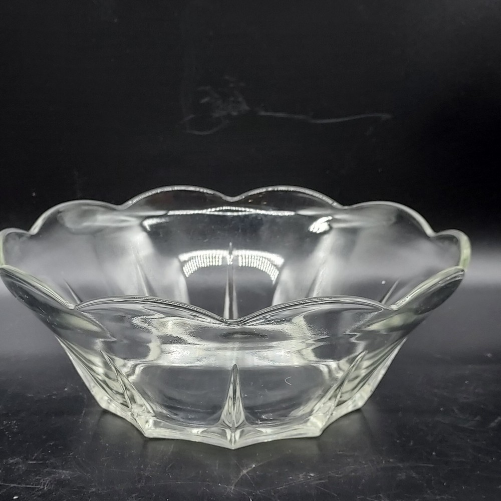 CLEARANCE SALE *** Scalloped Rim Paneled Clear Pressed Glass Serving Bowl 8 1/2