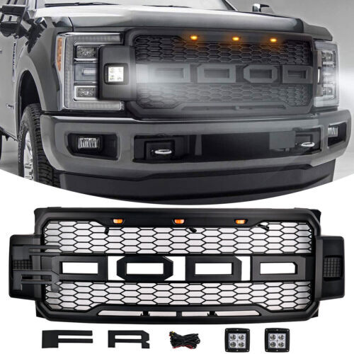 Fit For Ford F250 F350 F450 Super 2017-2019 Duty Front Grille w/Light & Letters