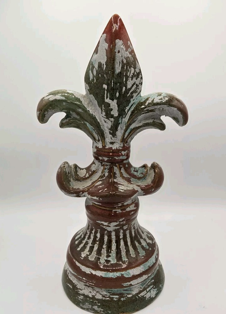Vintage Fleur De Lis Ceramic Garden Statue 14.5 Inch Unique Decor