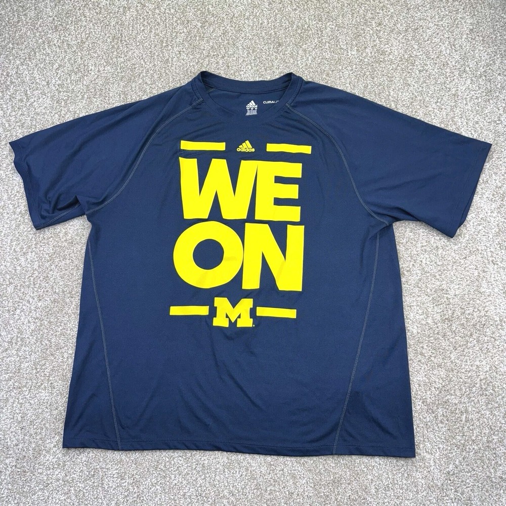 Michigan Wolverines T Shirt Mens XL Blue Yellow Short Sleeve Adidas Climalite