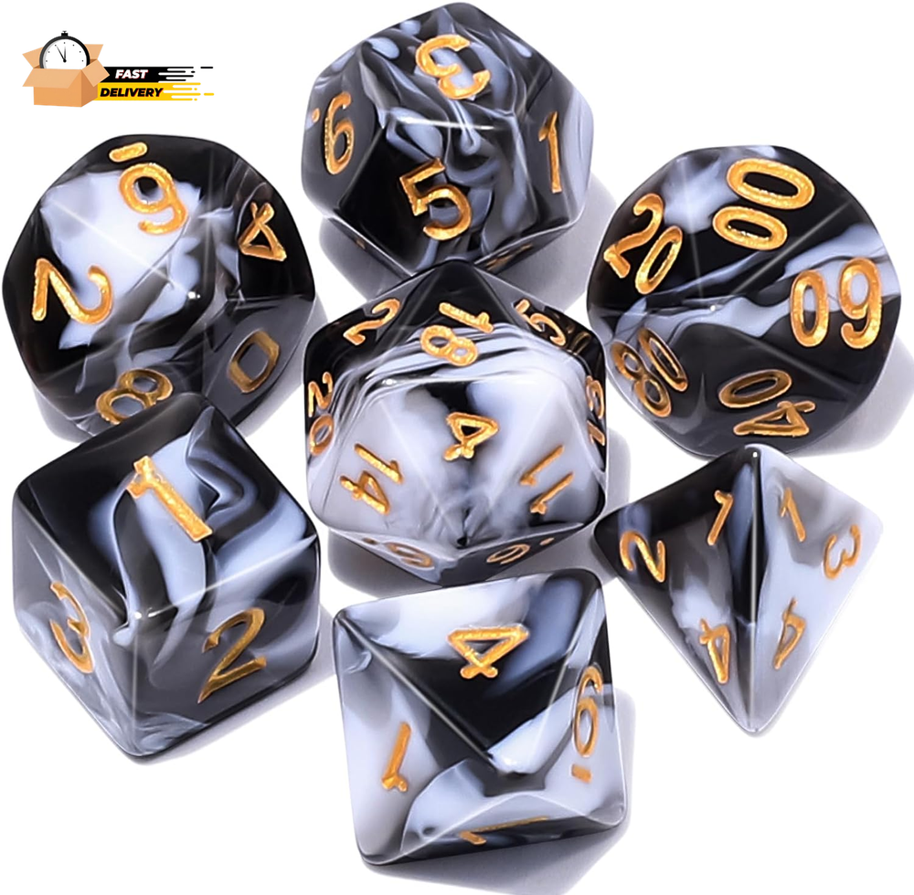 DND Polyhedral Dice Set with a Black Dice Bag for D&D RPG MTG Role Playi
