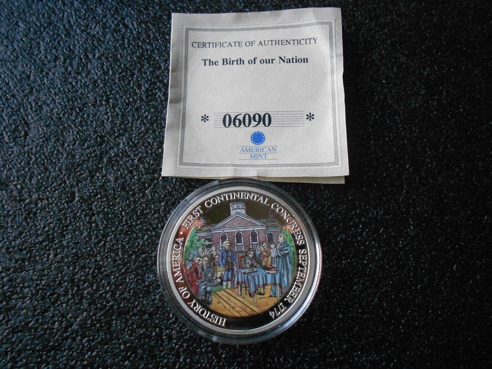 FIRST CONTINENTAL CONGRESS American Mint Silver-Plated w Color PROOF COIN/ COA