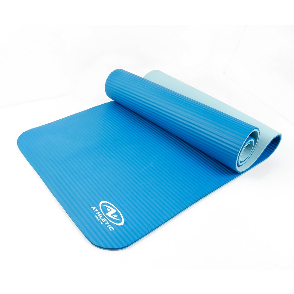 Athletic Works Blue Two-Tone 10mm Thick NBR Foam Fitness Mat 72x24 Inches