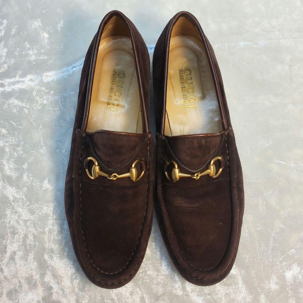 Men's Gucci 5.0US Dark Brown Suede Horsebit Loafers Leather Shoes