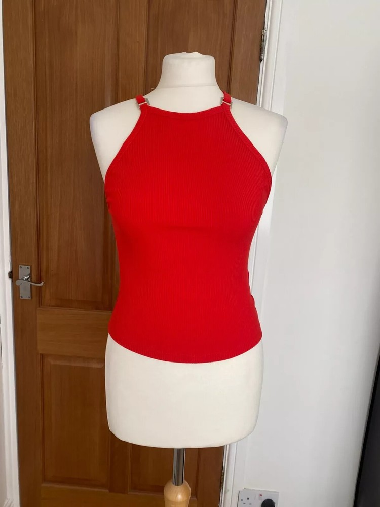 ZARA RED   Red Ribbed  Crop Top /VEST TOP  BNWT SIZE L