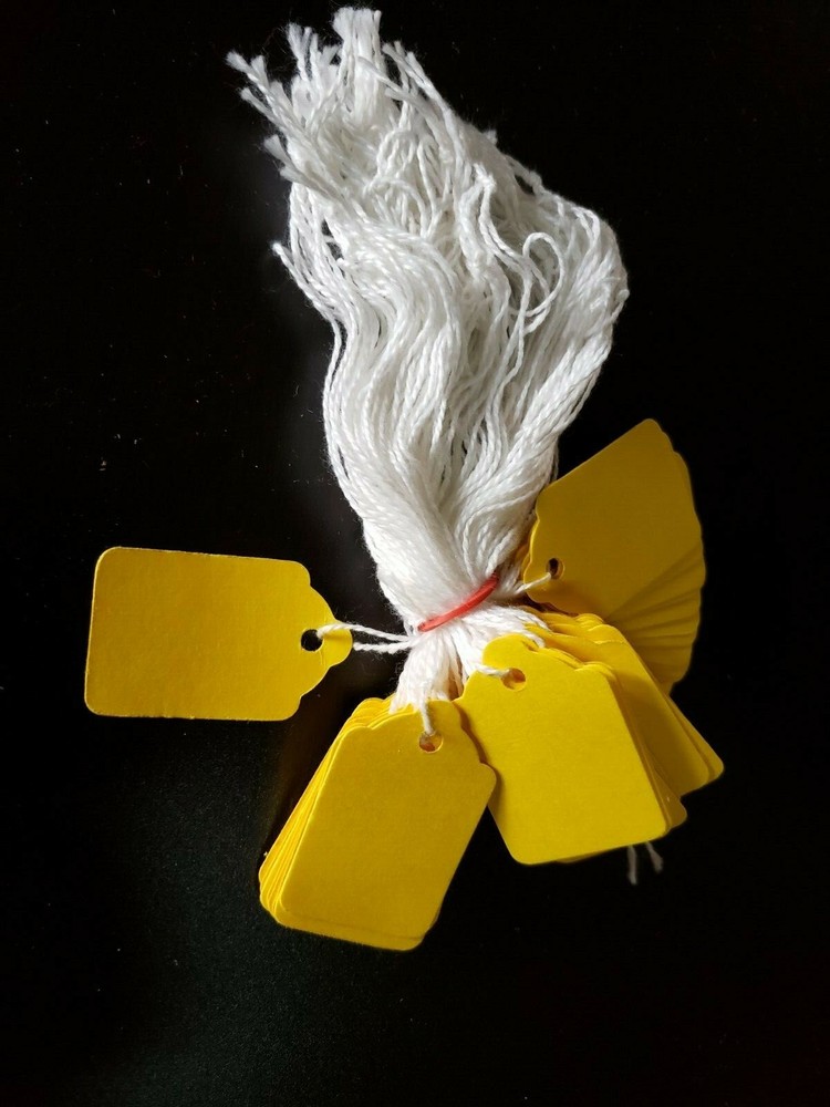 100 Yellow Price Tags String Merchandise Hang Coupon Strung Label Retail Garment-image
