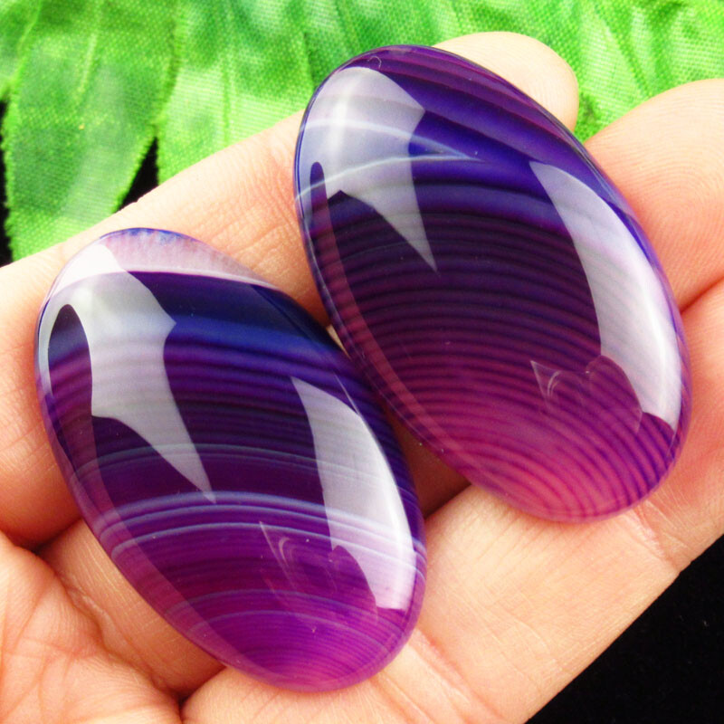 2Pcs 41x24x6mm Purple Onyx Agate Oval Cab Cabochon Q07524