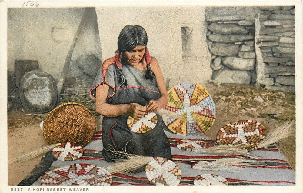 c1910 Arizona Hopi Basket Weaver Detroit Publishing #5887 Postcard 25-1988