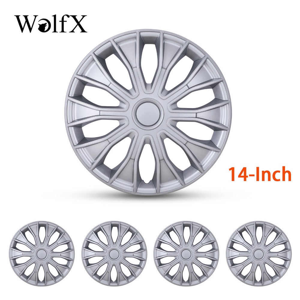 4 Silver ABS Snap-On Hub Caps for 14-Inch R14 Wheel Rims