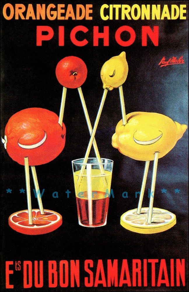 1948 Pichon Orangeade Citronnade French Retro Vintage Poster Art Print Décor