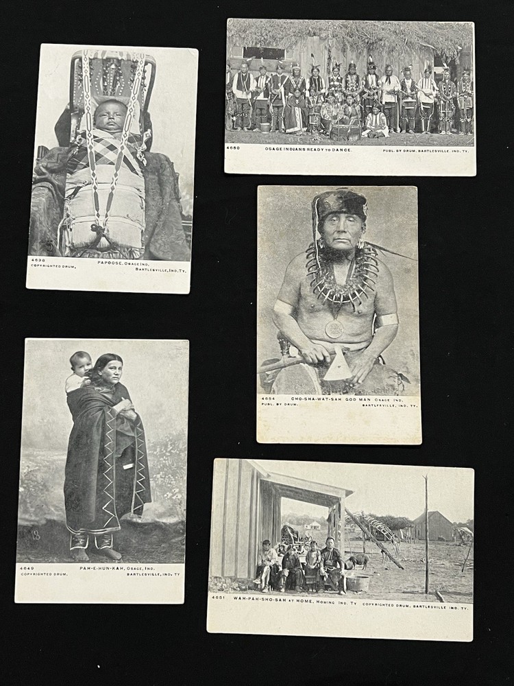 Osage Indians Printed Photo Postcards Drum Bartlesville Indian Territory (6)