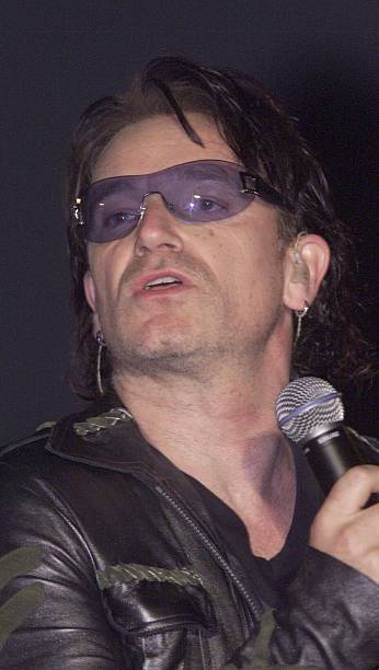 Bono on stage in Earls Court London on 8 21 2001 after hearing his- Old Photo 8