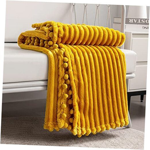 Yellow Plush Fleece Blanket Throw 51x63 – Ultra Soft Fluffy & Warm