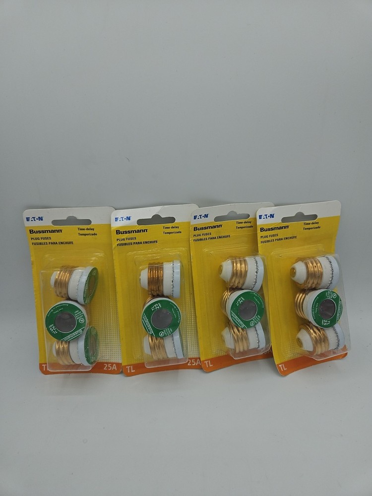 Bussman Eaton TL 25A Time Delay Plug Fuses Lot IR 10kA, 125 Vac NIB