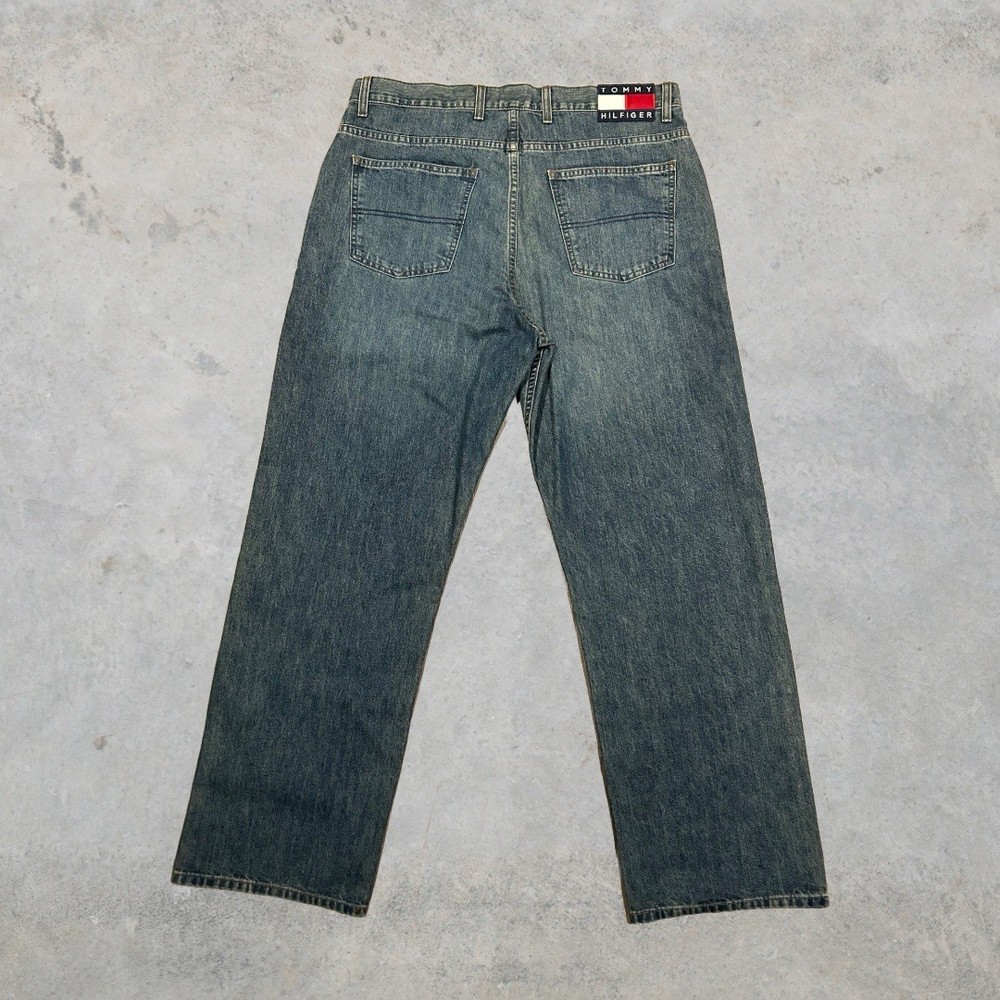 Vintage Tommy Hilfiger Baggy Blue Skater Jeans Y2K 90s 36x31 Big Patch