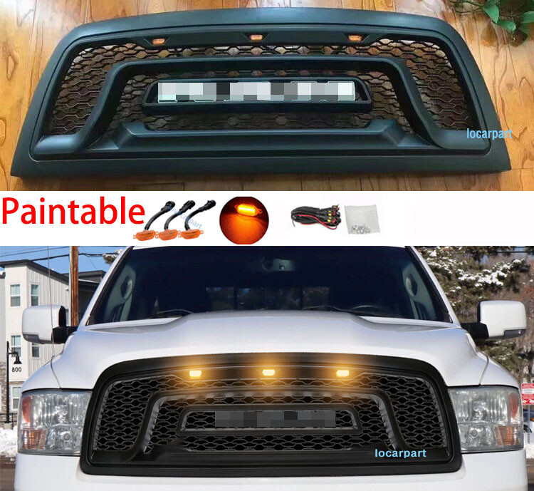 For Dodge Ram 1500 Grill 2009 2010 11 2012 Rebel Style Front Grille w/Letter+LED