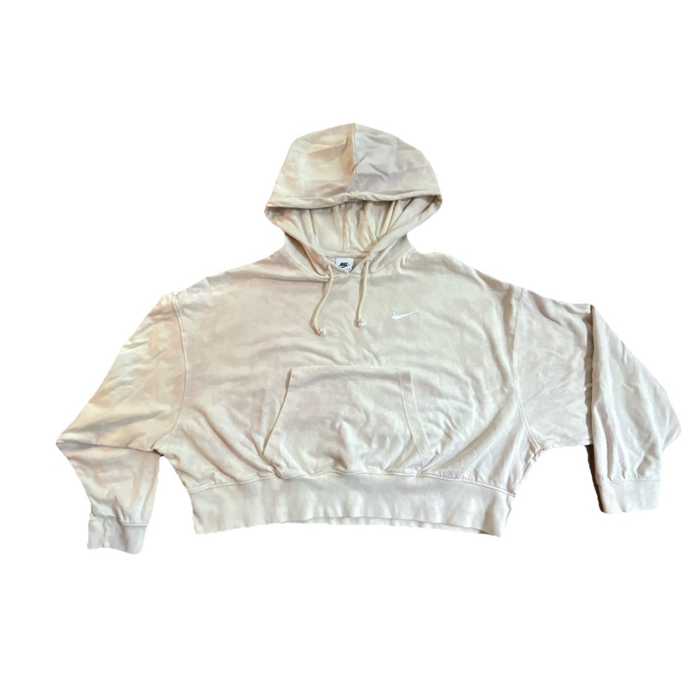 Nike Women’s cropped oversized hoodie, color: Sanddrift/white, size: M, cotton