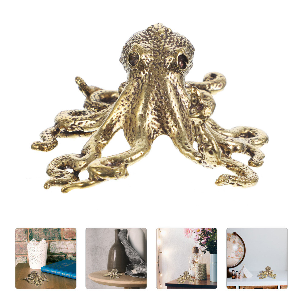 Miniature Octopus Figurine Bronze Home Decor Alien Ornaments Small Size