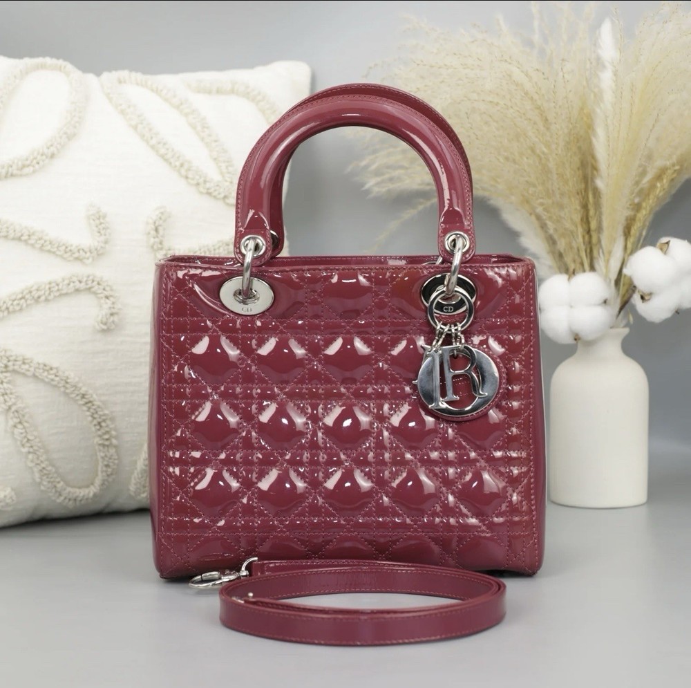 Dior Lady Dior Medium Burgundy Red Pre Owned