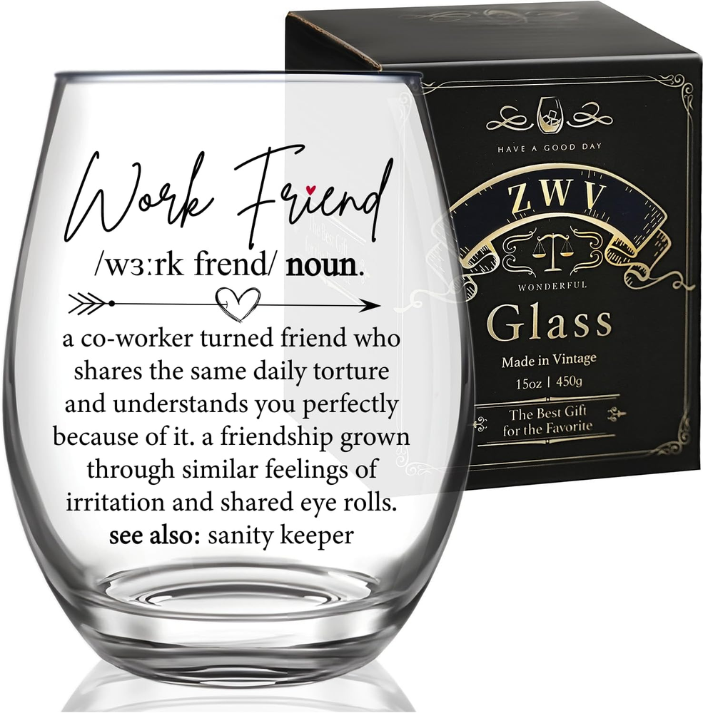 Work Friend Wine Glass, Birthday Gifts for Coworker Women-Appreciation Gifts for