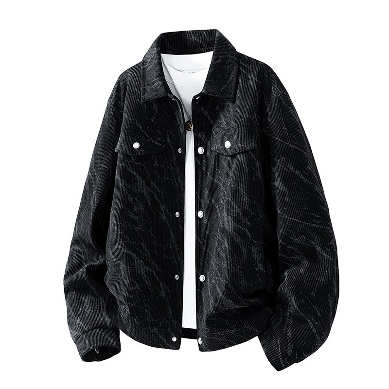 Men's Vintage Corduroy Marble Print Jacket Casual Workwear Button Coat