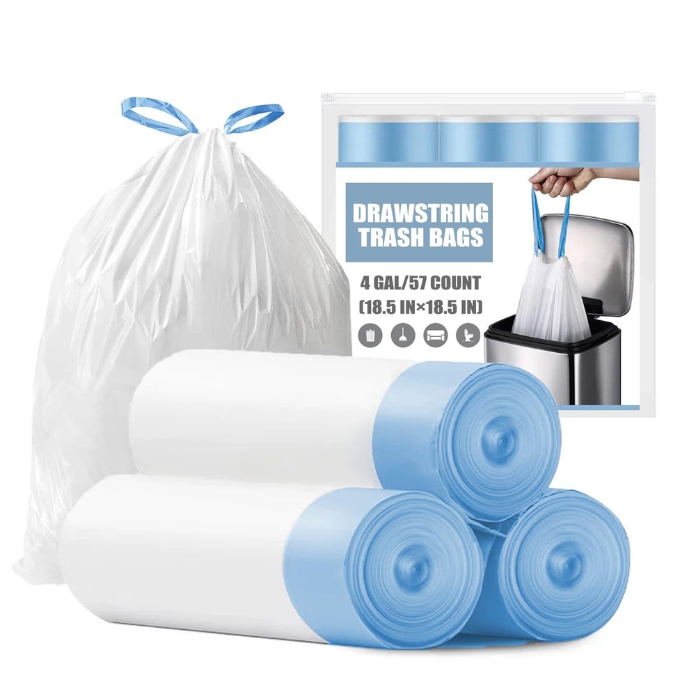 Small Trash Bags 4 Gallon - Drawstring 4 Gallon Trash Bag Tear-Free 4 Gal Sma...