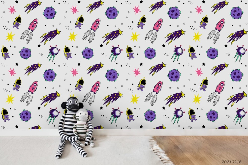 3D Space Rockets Astronauts Pattern Wall Murals Wallpaper Murals Wall Sticker