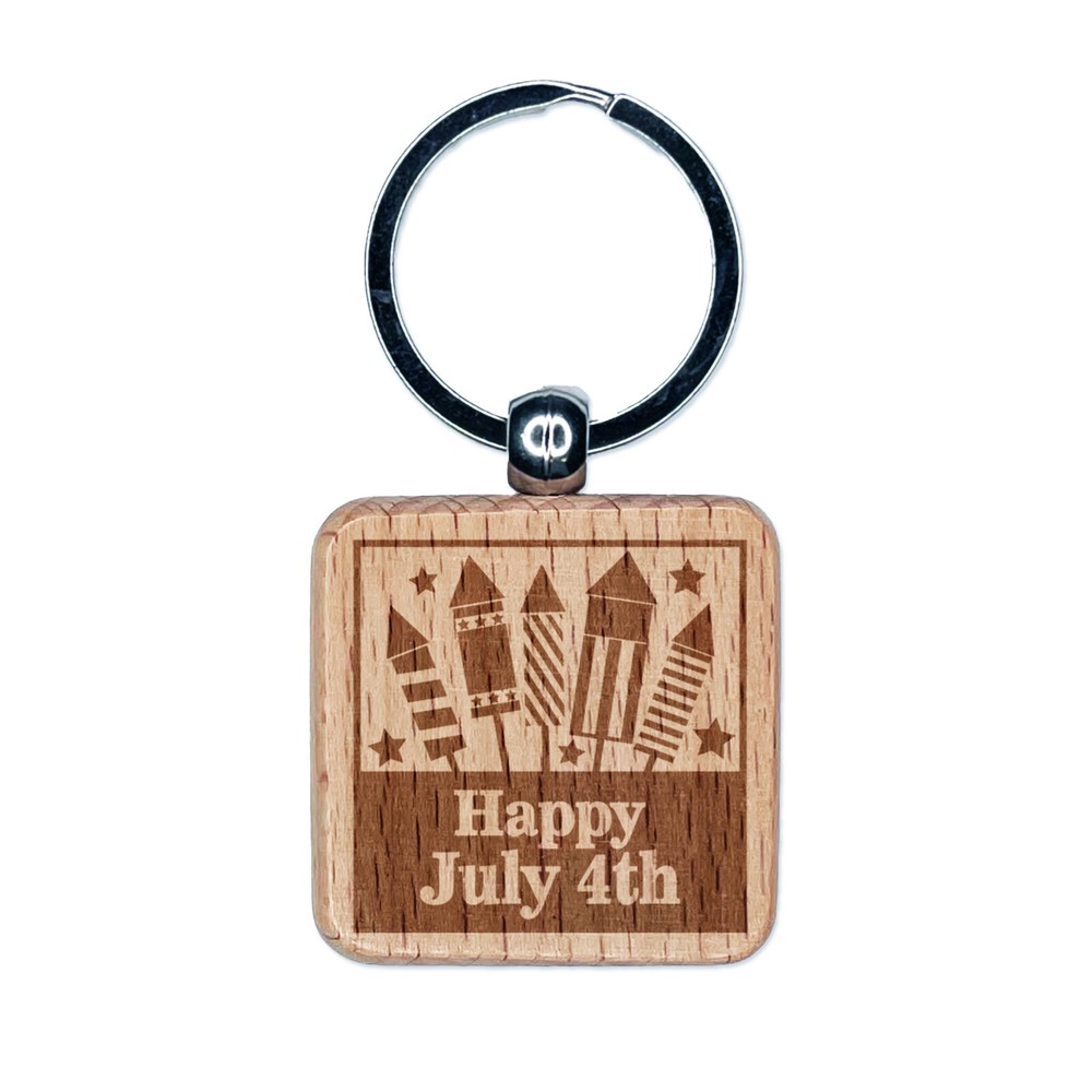 Celebrate July 4th with Fireworks Engraved Wood Keychain