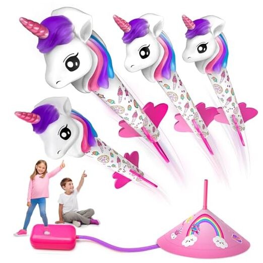 Unicorn Rocket Launcher Outdoor Toy for Kids with 4 Multicolored Unicorns