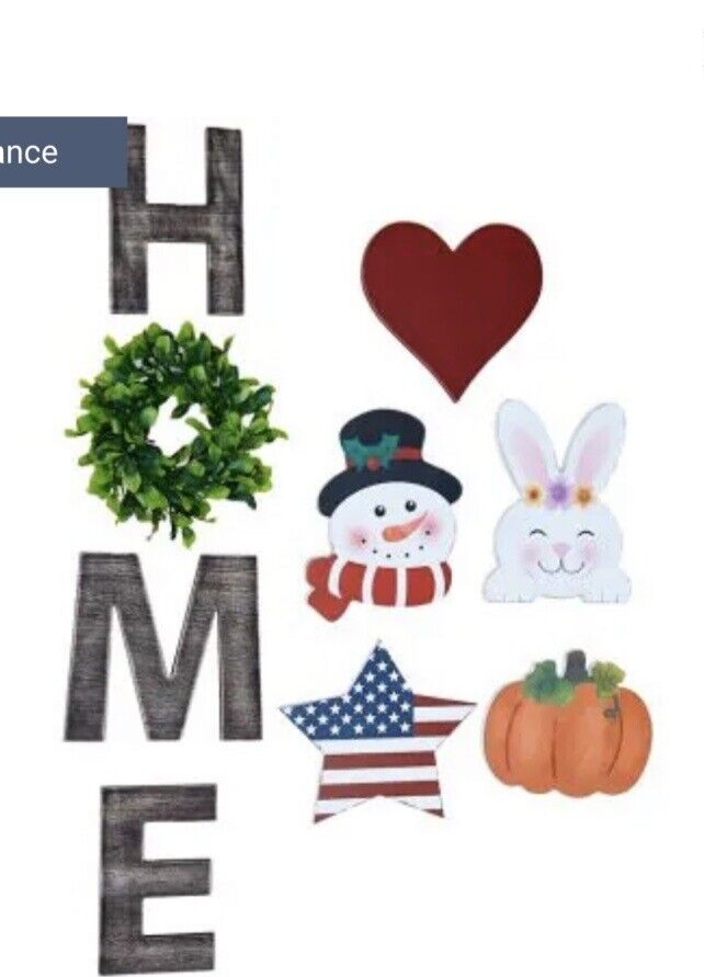 Seasonal Wall Decor Wood Home Sign with 6 changeable for O, Rustic Hanging-image