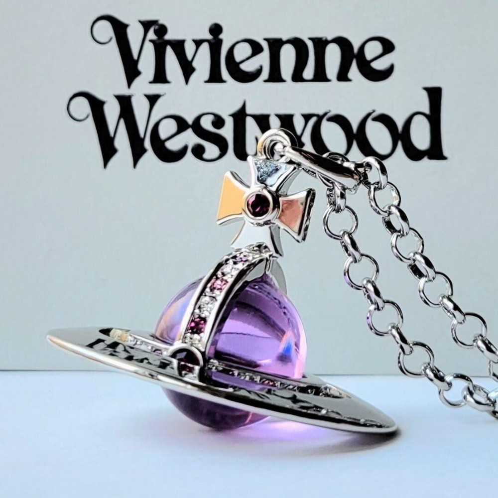 Vivienne Westwood Small Orb Necklace mint purple silver 80cm