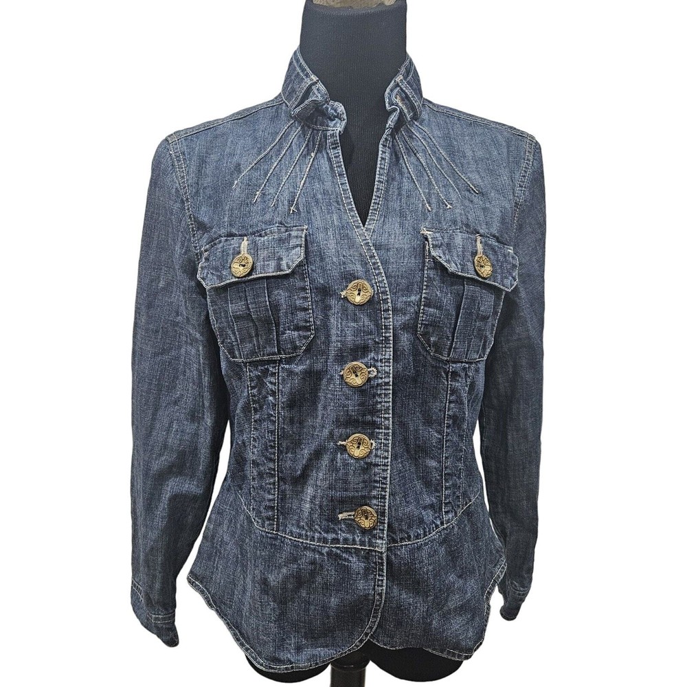 A.M.I. Womens Vintage Jean Jacket Medium Hippy Retro Western Denim Fitted Y2K