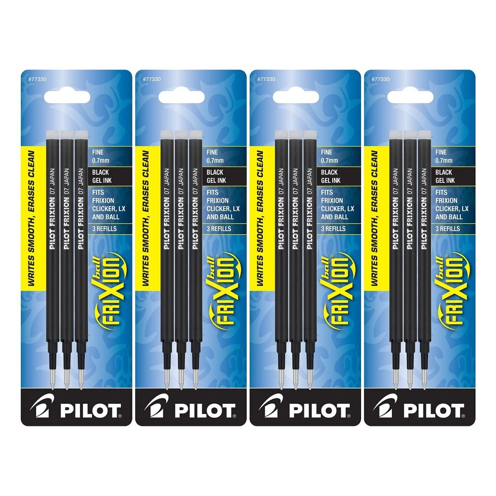 PILOT FriXion Gel Ink Refills for Erasable Pens, Fine Point, Black Ink, 4 Pac...