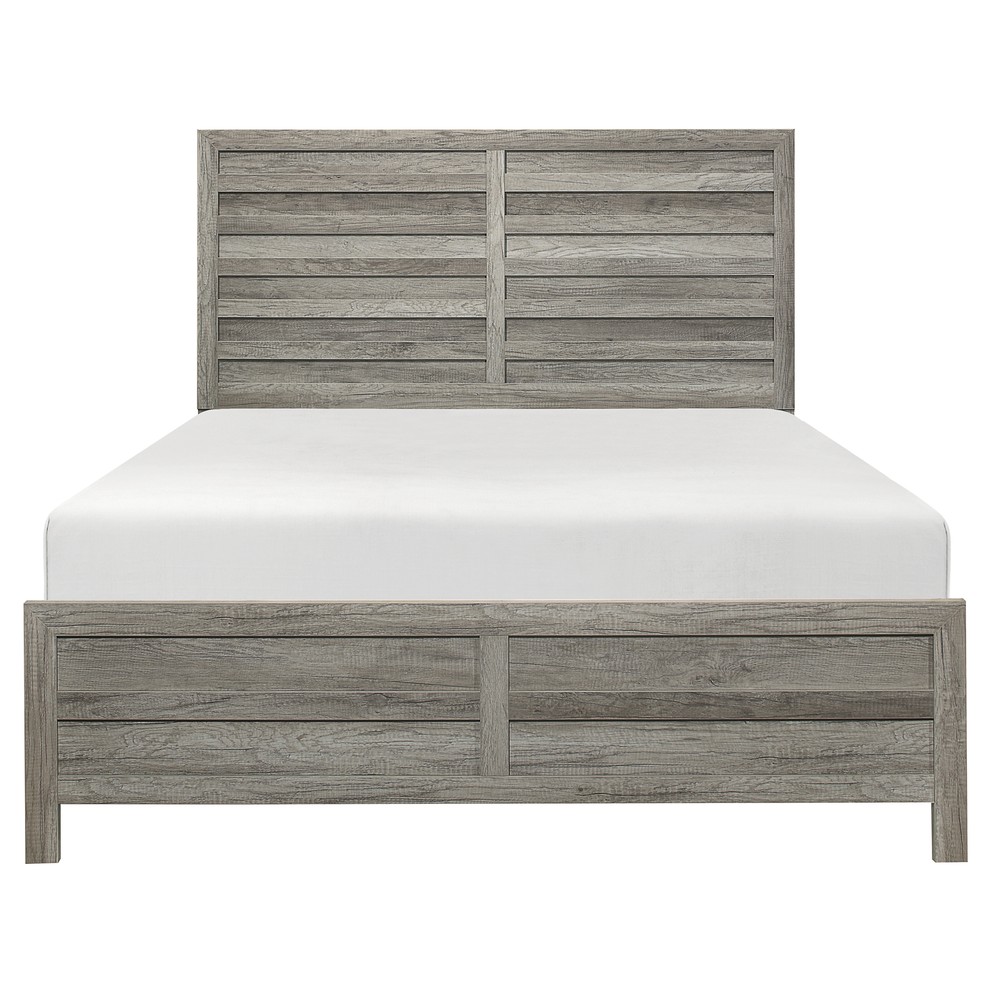 Weathered Gray Queen Bed Rustic Wooden Bedroom Furniture 1pc