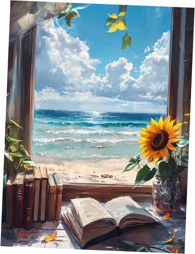 5D Beach Diamond Painting Kits - DIY Diamond Art Kits for Adults Sunflower,