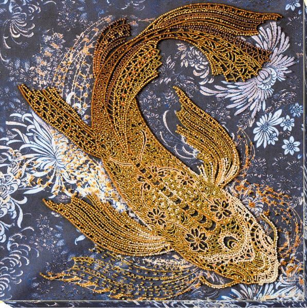 Bead embroidery kit Money fish needlework kit Art canvas beadwork pattern