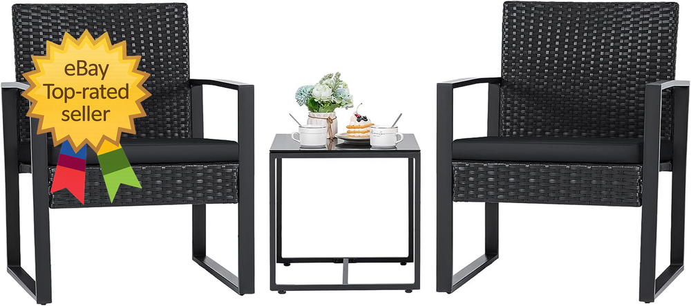 3 Pieces Outdoor Patio Wicker Furniture Set Modern Rattan Chair Conversation Set