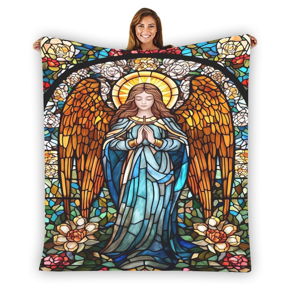 Stained Glass Blessed Soft Warm Single-Side Printing Flannel Fleece Blanket