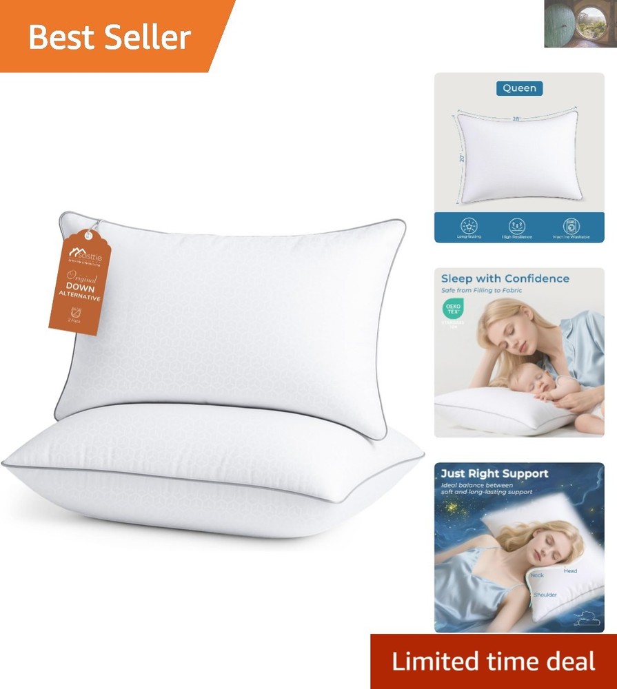 Plush Queen Pillows for Side, Back & Stomach Sleepers - Set of 2, Hypoallergenic