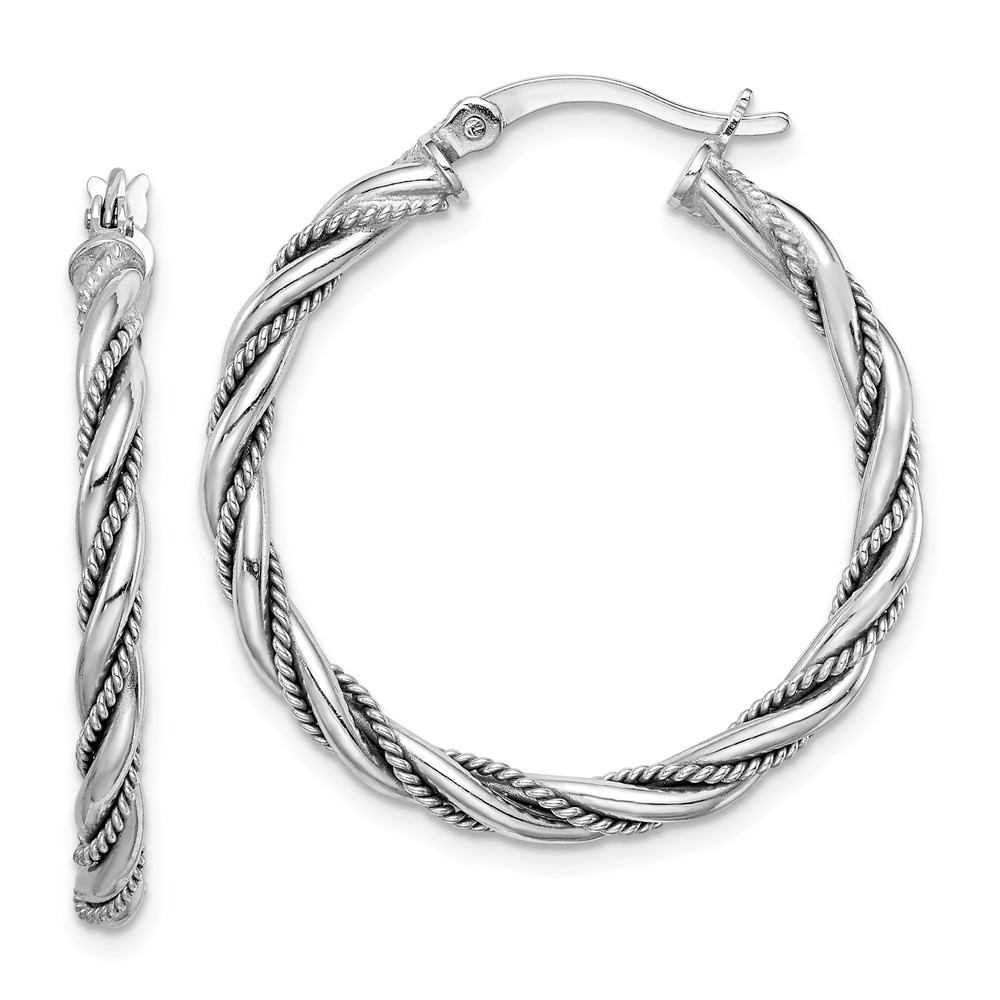 Sterling Silver Rhodium-plated 2.5x30mm Twisted Hoop Earrings 4.86gm L-31.75 mm